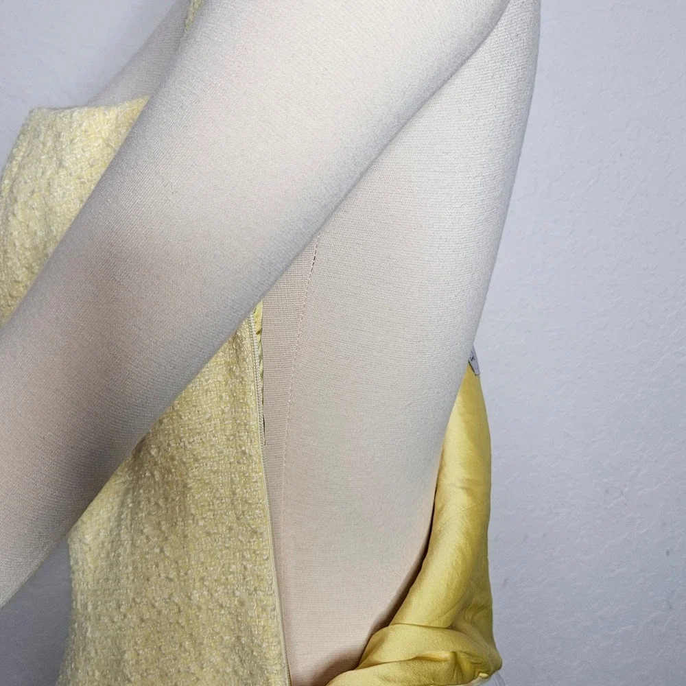 Oh Polly Butter Yellow Tweed Halter Mini Dress Pleated Ruffle Coquette US 10